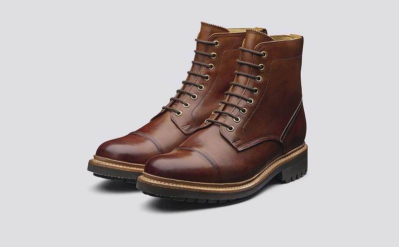 Grenson Joseph Mens Boots - Brown Handpainted Leather with Commando Sole WI1860